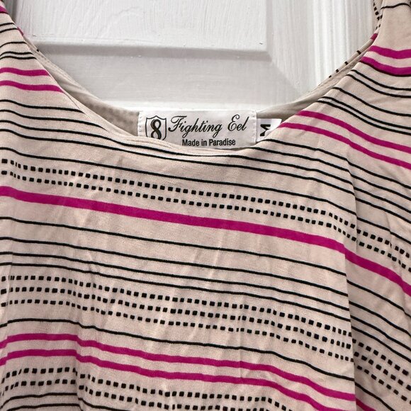 Fighting Eel pink stripe off the shoulder dress sz M jersey - Picture 2 of 3